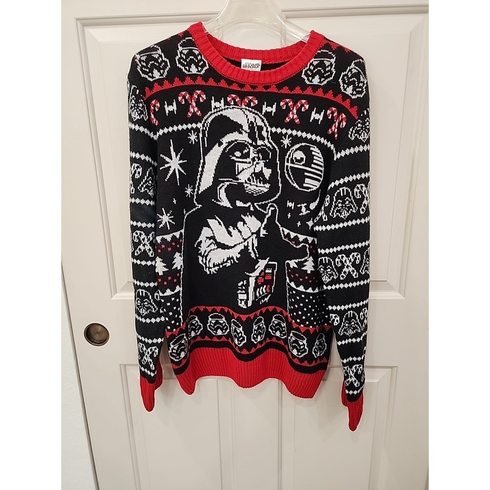 Star Wars Men's L (42-44) Darth Vader Ugly Christmas Sweater Death Star Knit